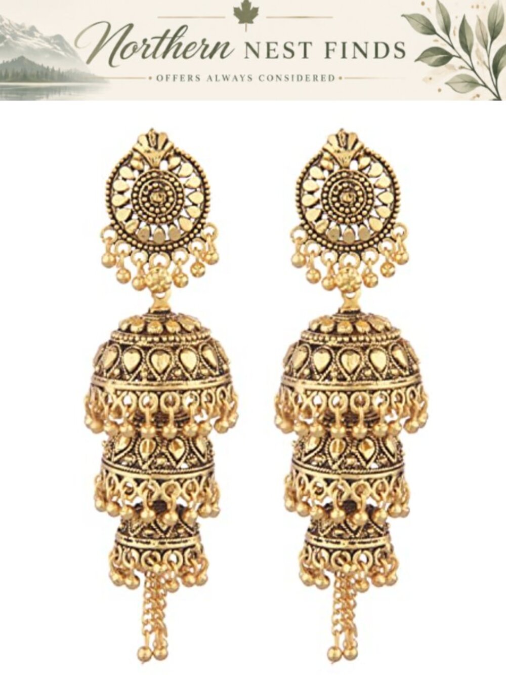 Oxidized Boho Layered Jhumka Tassel Dangle Statement Earrings